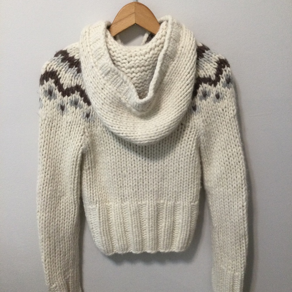 Girls ABERCROMBIE M Nordic fair isle sweater knit hooded cardigan thick warm GUC - Picture 2 of 10